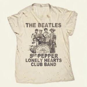 MadeWorn The Beatles Sgt. Pepper Distressed Graphic Cream Tee Size XS